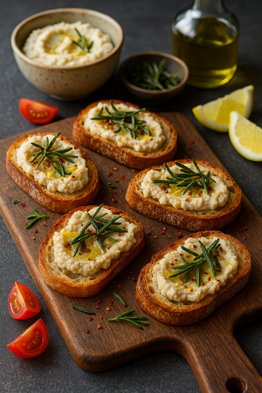 🥖🫘 Brusketi sa kremom od belog pasulja, limunom i prženim ruzmarinom
