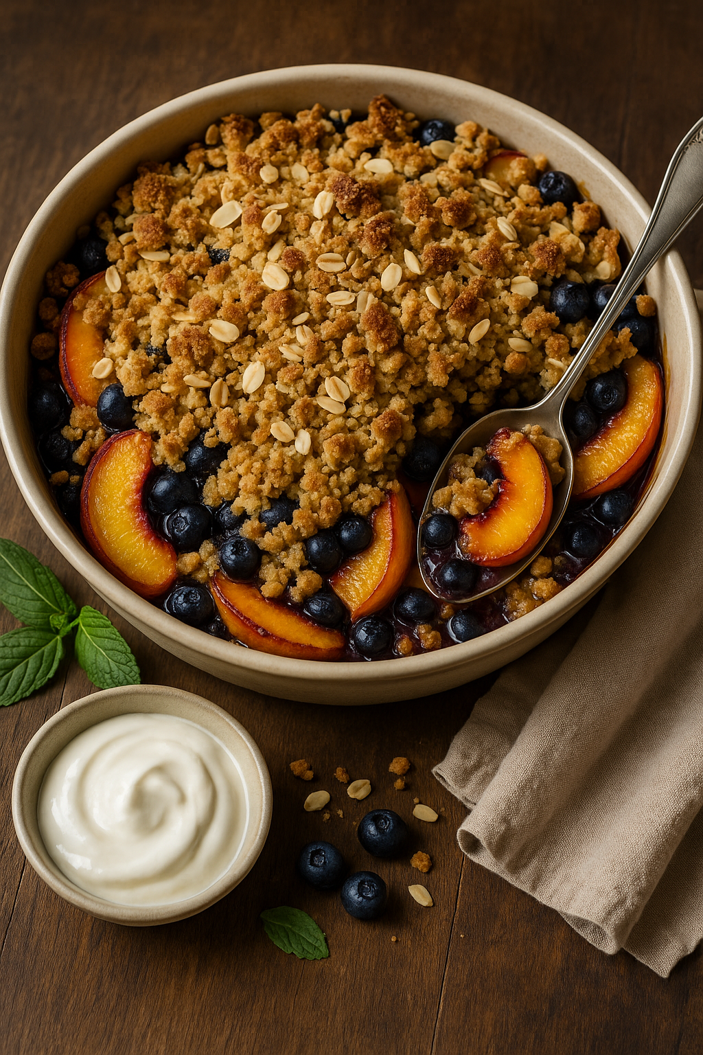 🍑🫐 Topli crumble od breskve i borovnice sa bademom