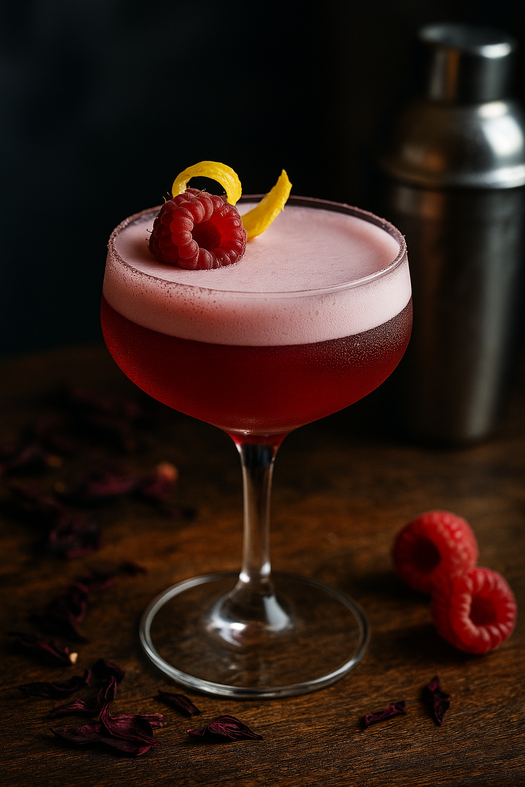 🌺🍇 Hibiskus & malina gin sour (akvafaba pena)