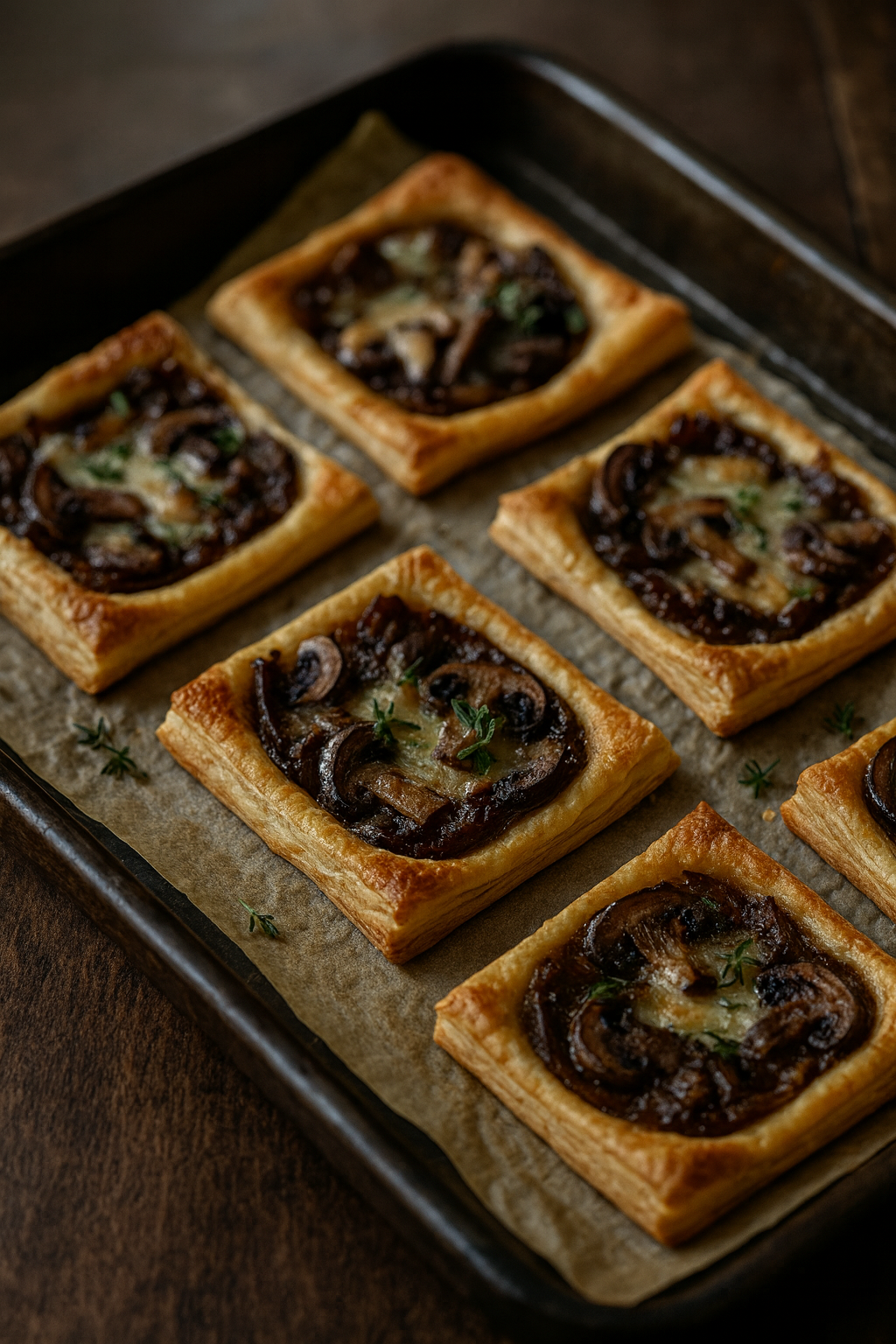 🥧🍄 Karamelizovani luk & pečurke tart (lisnato, timijan, dijon)