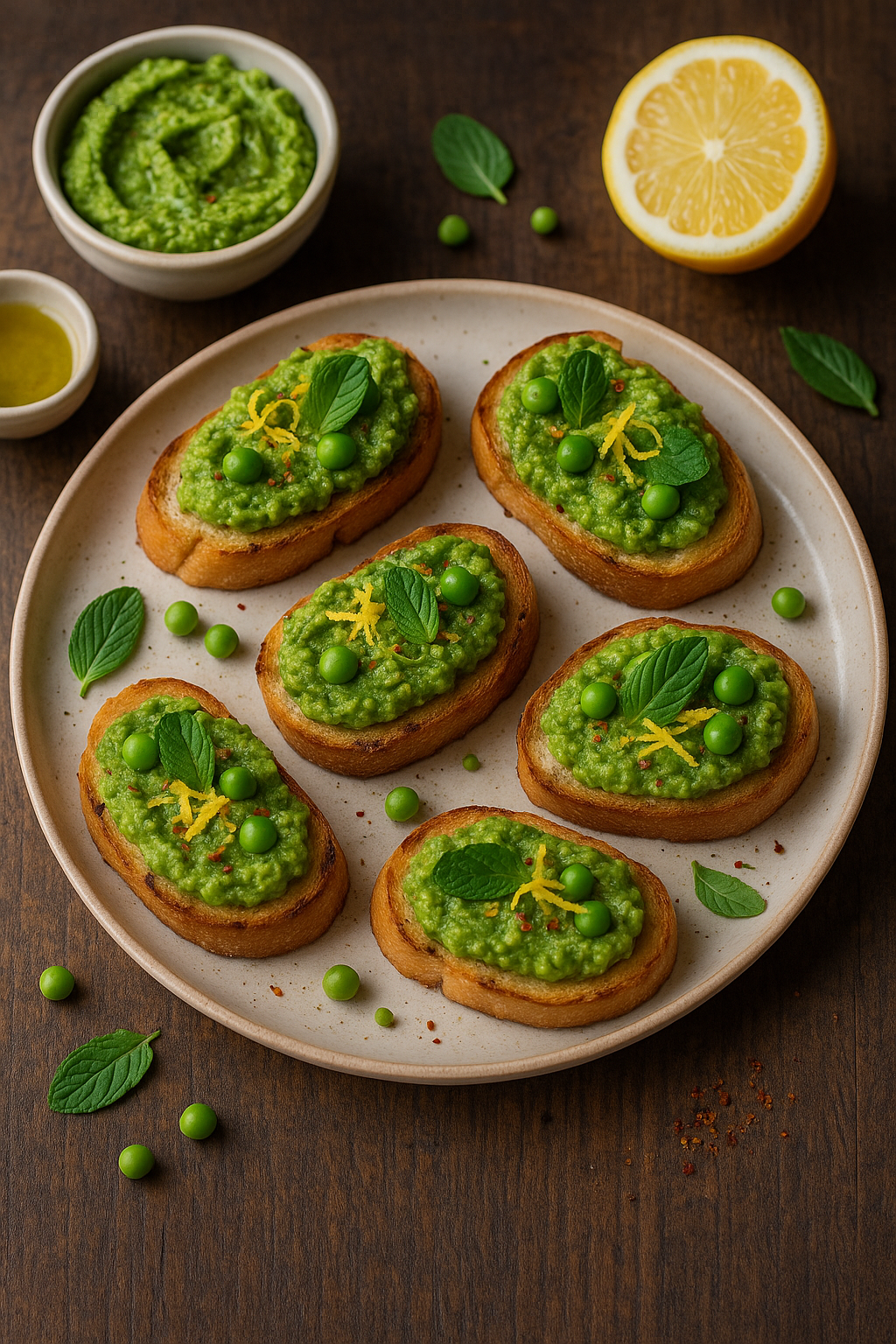🟢🍋 Crostini sa kremom od graška, limuna i nane
