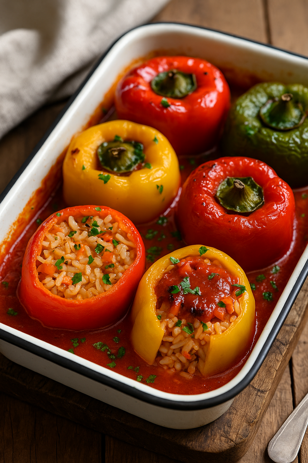 Punjene paprike sa pirinčem i povrćem – zapeči sočne babure u aromatičnom sosu 🌶️🔥