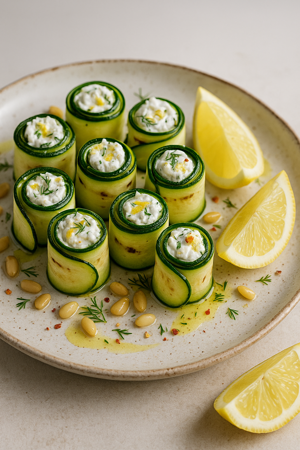 Rolnice od tikvica sa krem sirom i limunom – iseci, urolaj i posluži hladno 🥒🧀