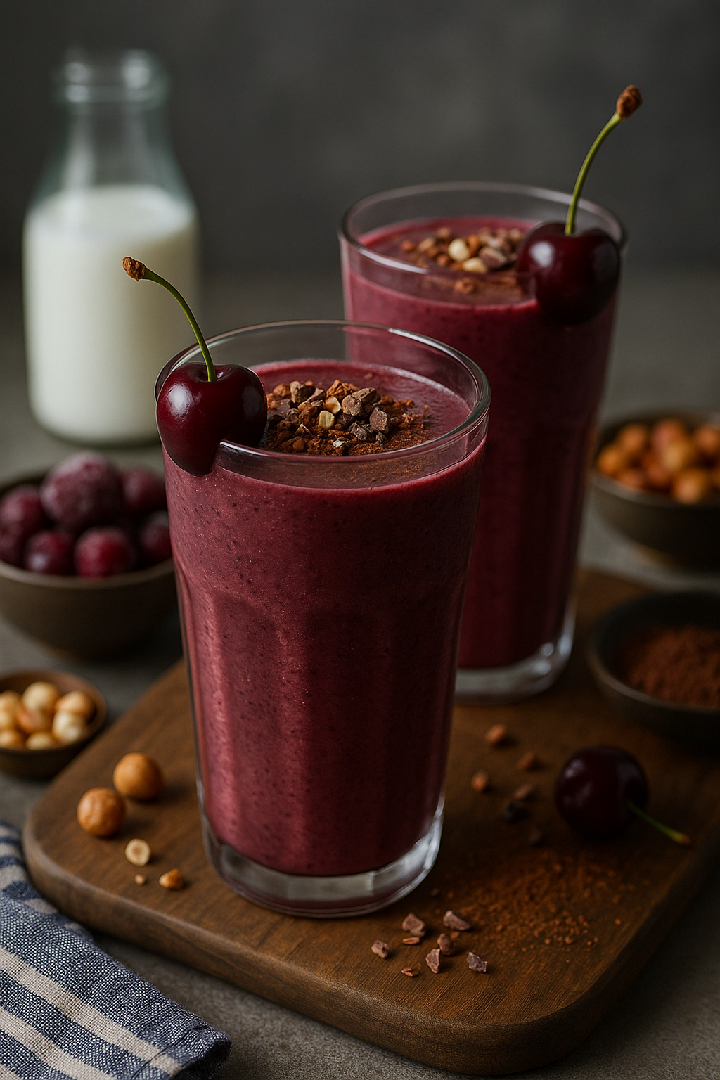 Smuti bomba od višnje, lešnika i kakaa – izblendaj čoko-doručak koji drži do ručka 🍒⚡️