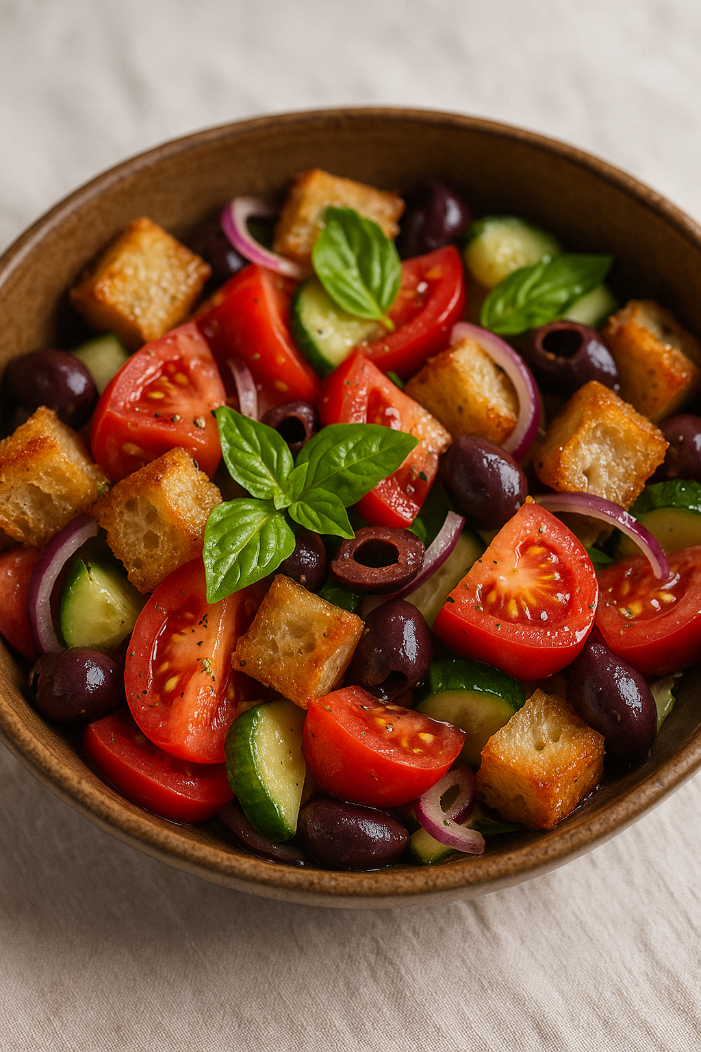 Panzanella – hlebna salata sa paradajzom i bosiljkom: iseci, tostiraj, prelij 🍅🥖