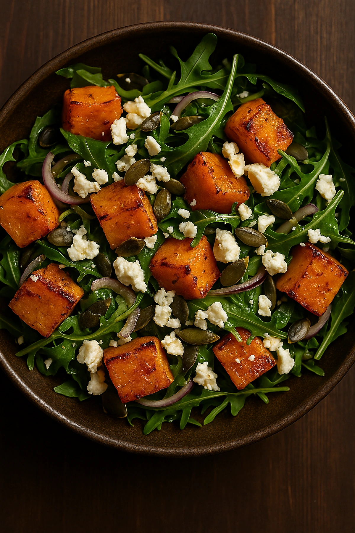 Topla salata od pečene bundeve, rikole i feta sira – ispeci, pomešaj, serviraj 🧡🥗