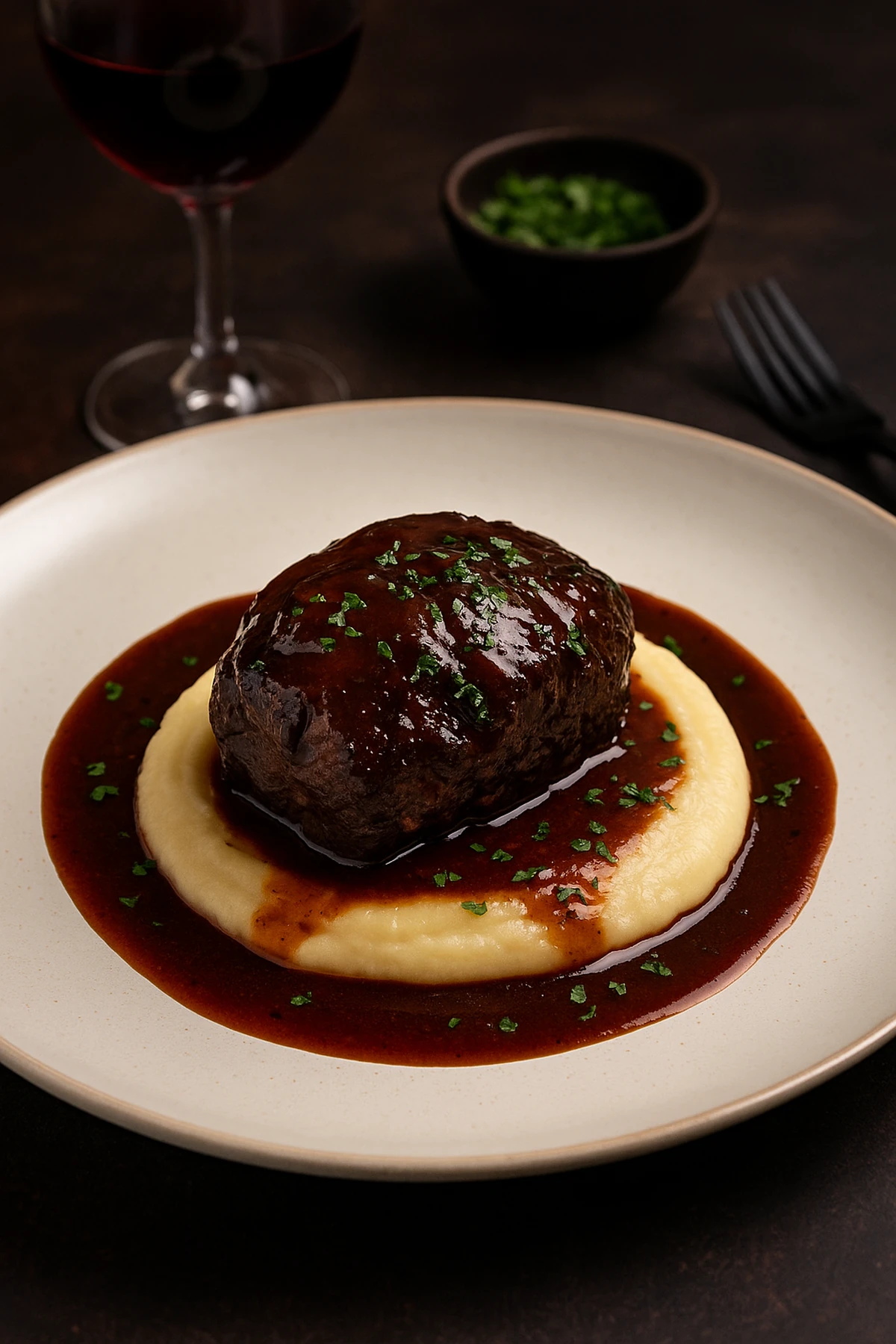 Teleći obrazi u crnom vinu sa pireom od paškanata – fine dining kod kuće 🍷