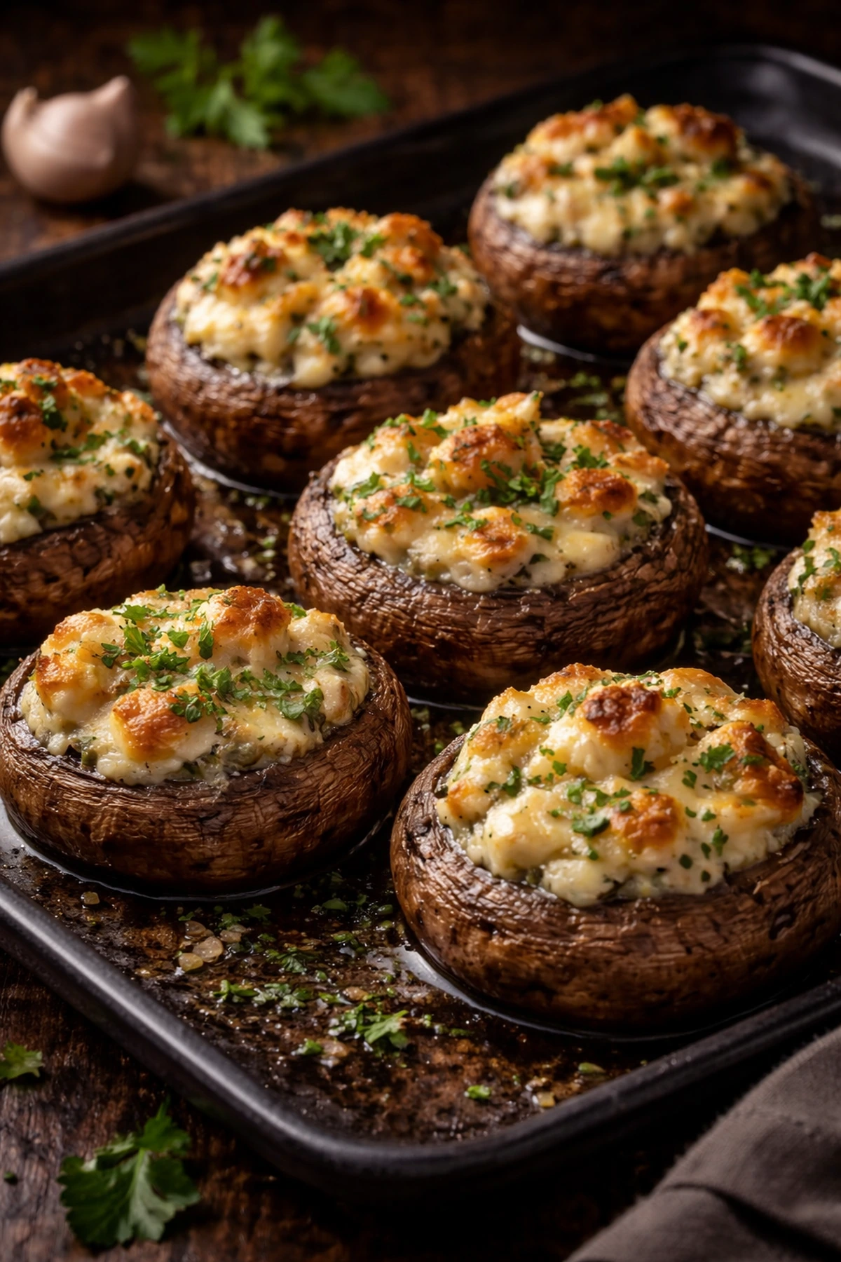 Zapečeni punjeni šampinjoni sa sirom i belim lukom 🍄🧀