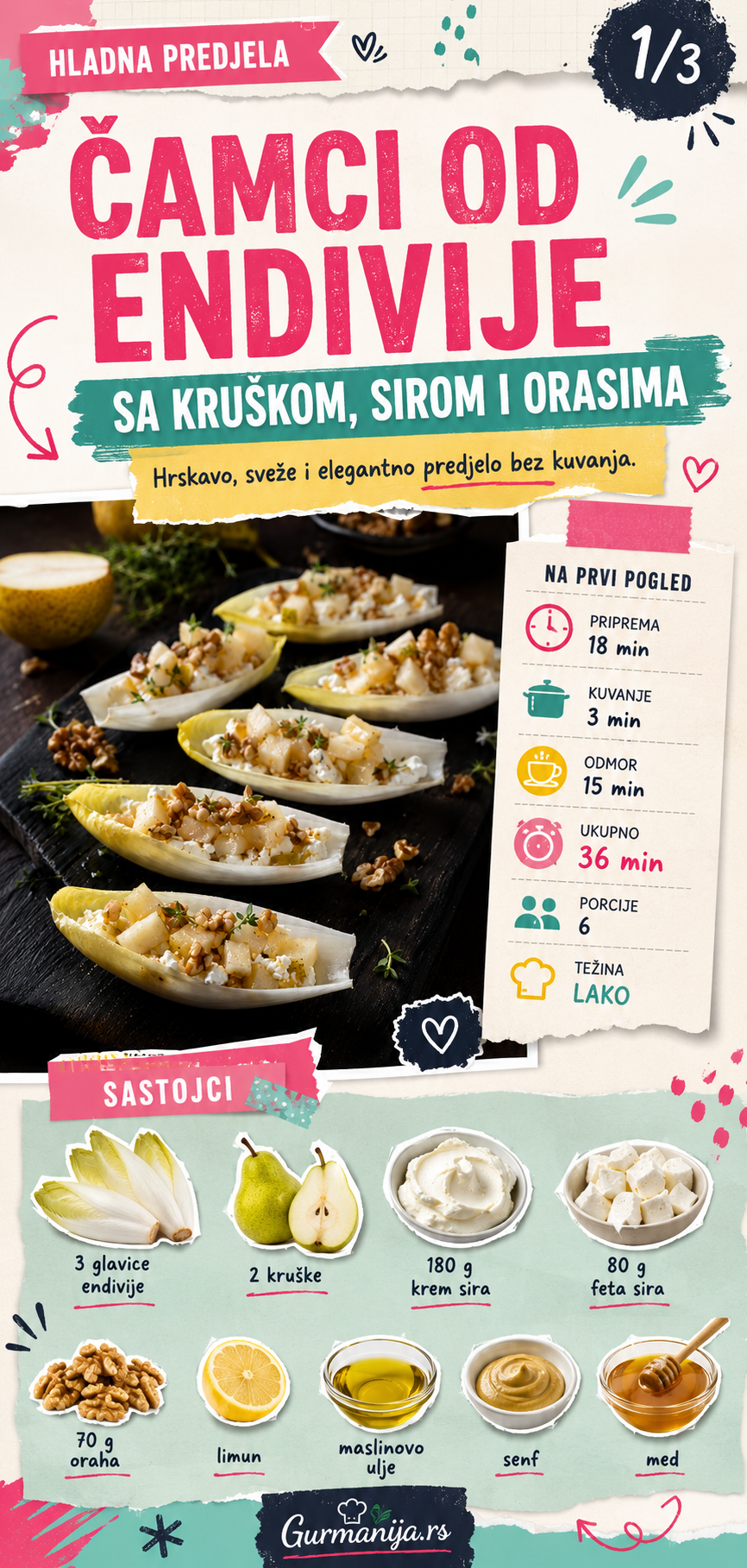 Čamci od endivije sa kruškom sirom i orasima 🥬🍐 - Vizuelni vodič 1/3