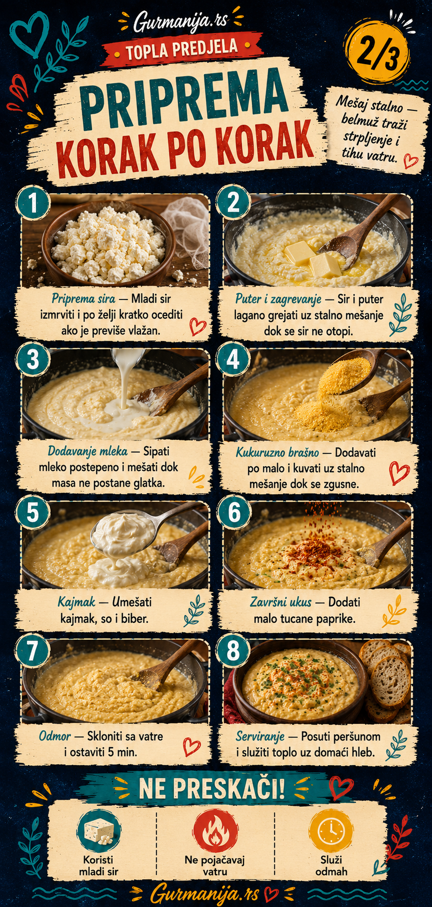 Belmuž pirotski stil sa kukuruznom palentom 🧀🌽 - Vizuelni vodič 2/3