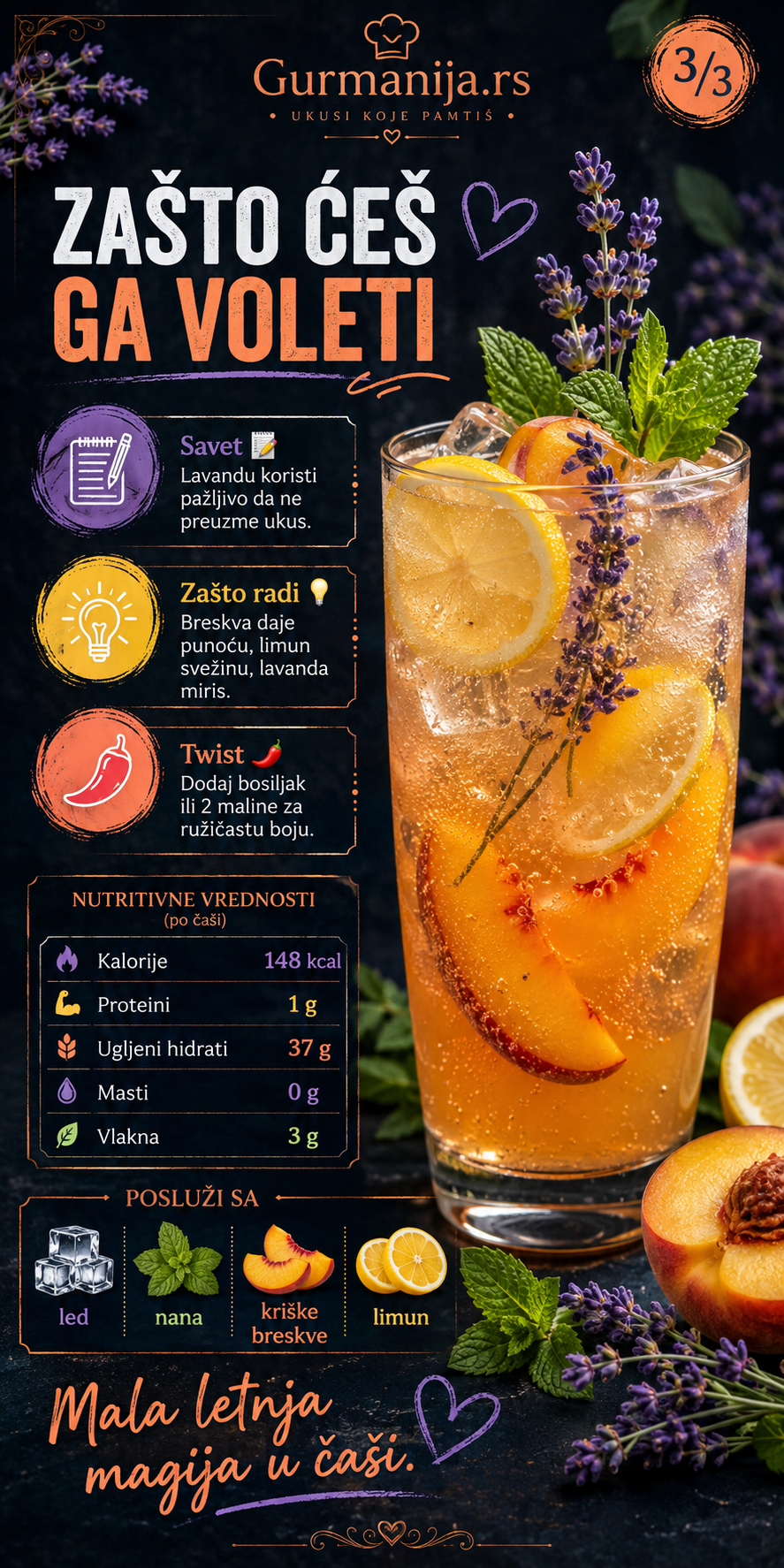 Bezalkoholni koktel od breskve lavande i limuna 🍑🍋 - Vizuelni vodič 3/3