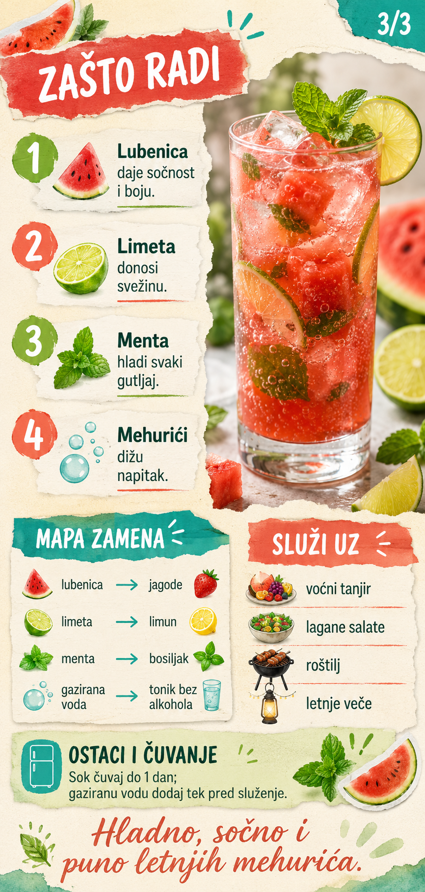 Bezalkoholni koktel od lubenice limete i mente 🍉🌿 - Vizuelni vodič 3/3
