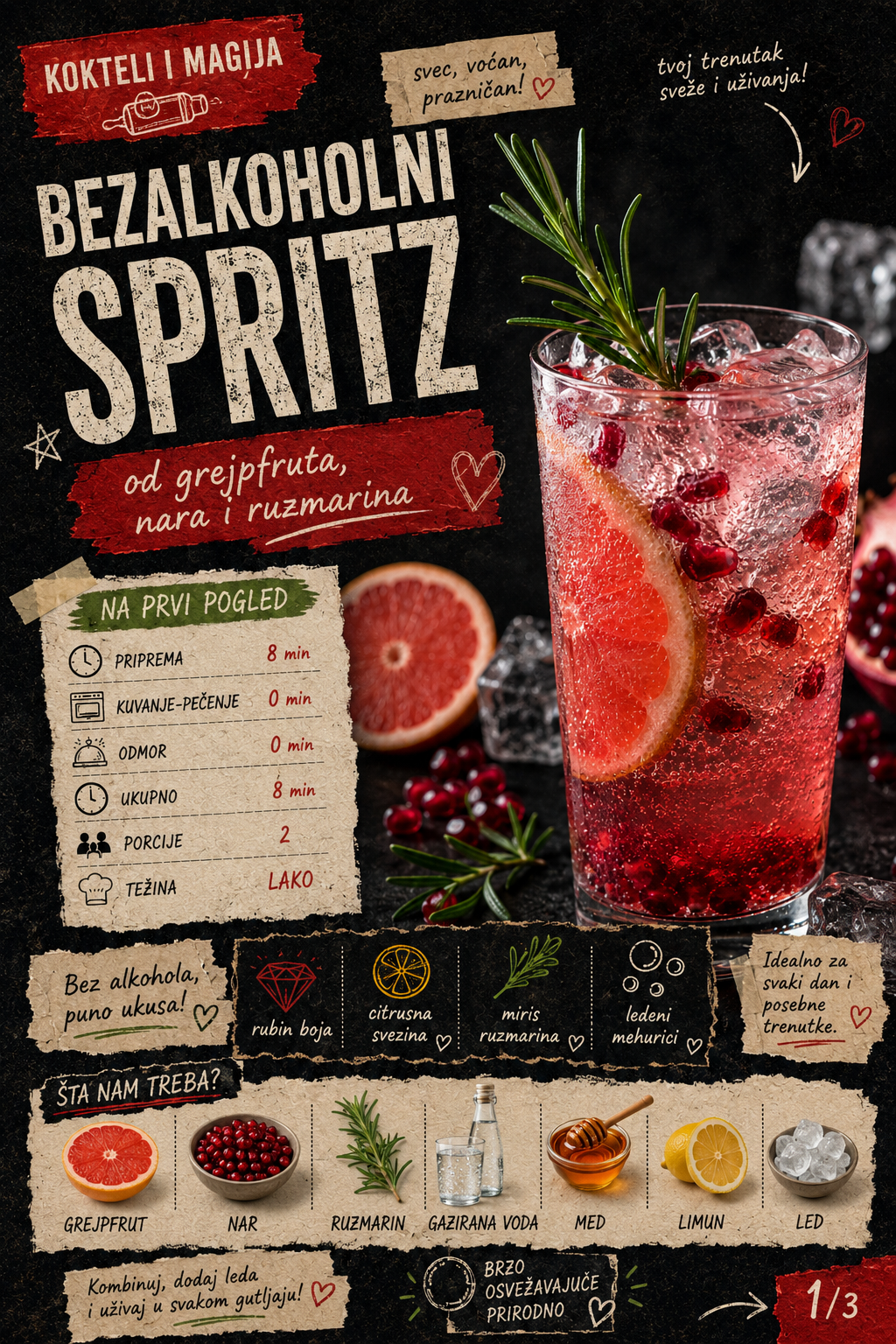 Bezalkoholni spritz od grejpfruta nara i ruzmarina 🍹✨ - Vizuelni vodič 1/3