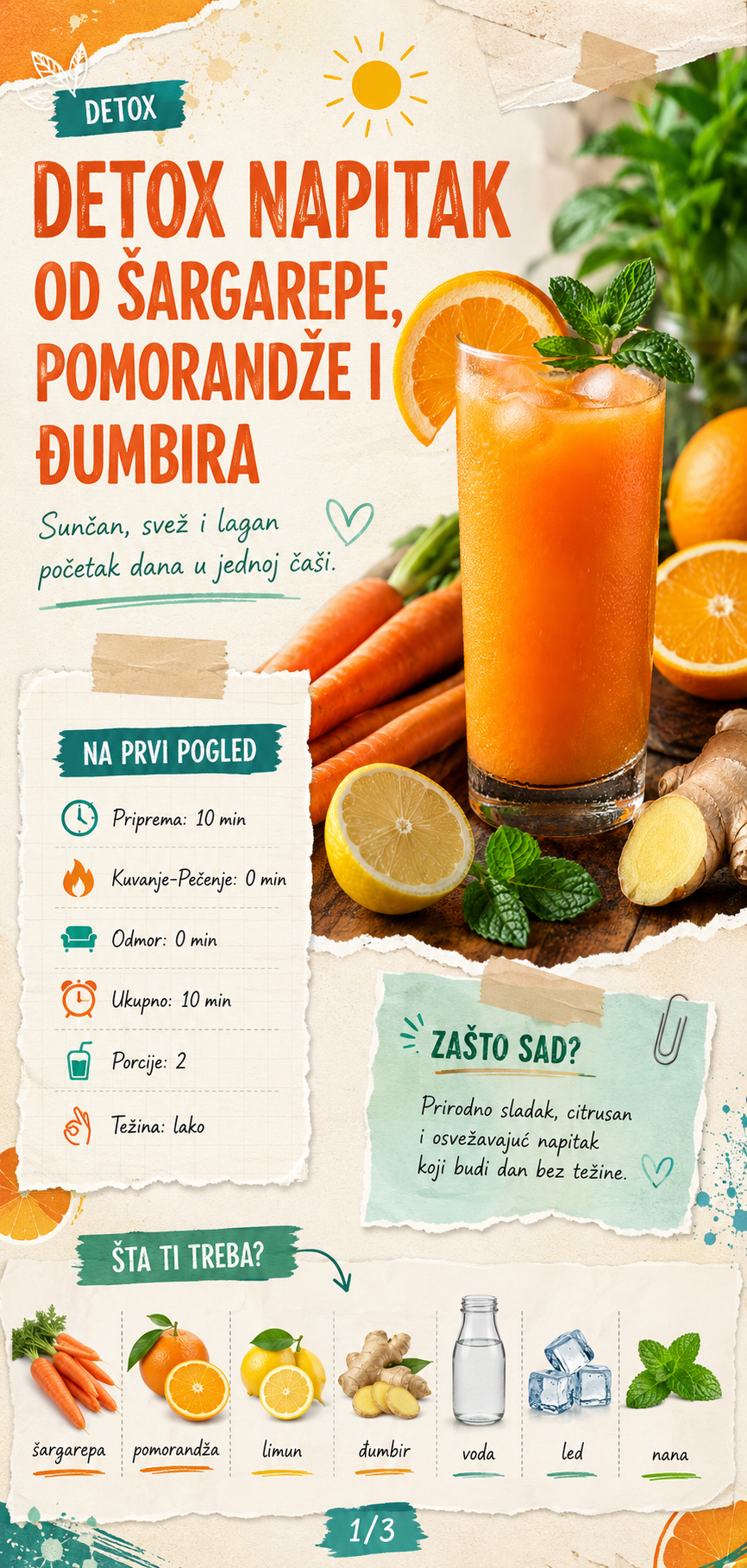 Detox napitak od šargarepe pomorandže i đumbira 🥕🍊 - Vizuelni vodič 1/3