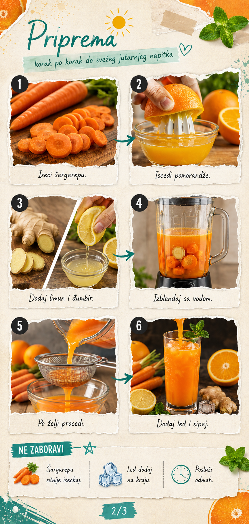 Detox napitak od šargarepe pomorandže i đumbira 🥕🍊 - Vizuelni vodič 2/3