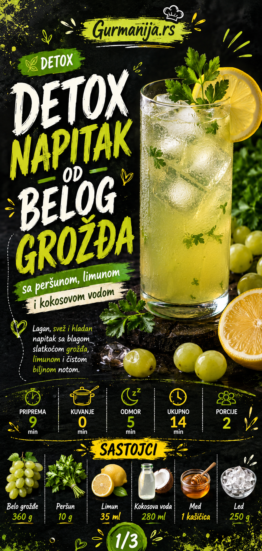 Detox napitak od belog grožđa peršuna limuna i kokosove vode 🍇🌿 - Vizuelni vodič 1/3