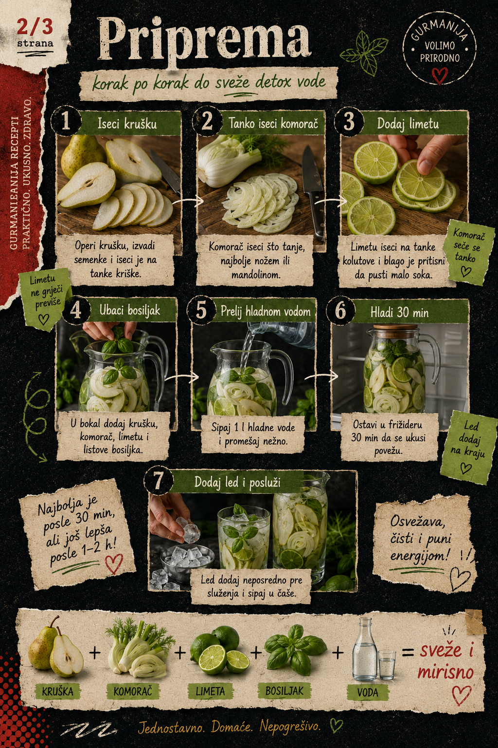 Detox voda sa kruškom komoračem i limetom 🍐🌿 - Vizuelni vodič 2/3