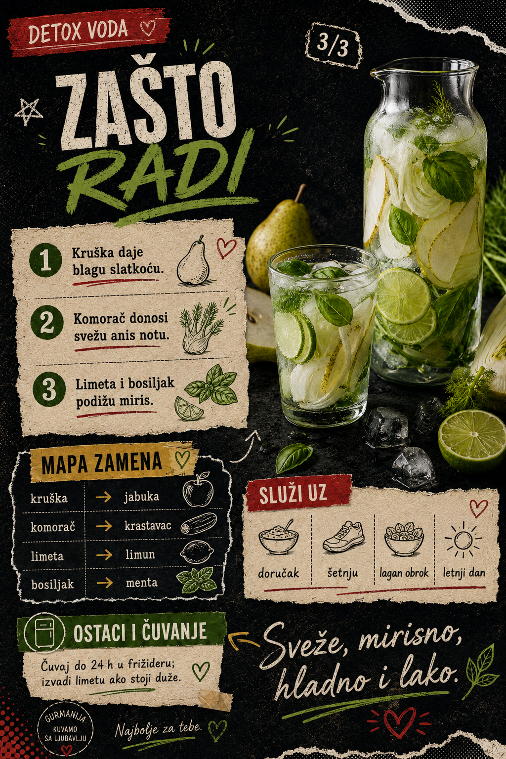 Detox voda sa kruškom komoračem i limetom 🍐🌿 - Vizuelni vodič 3/3