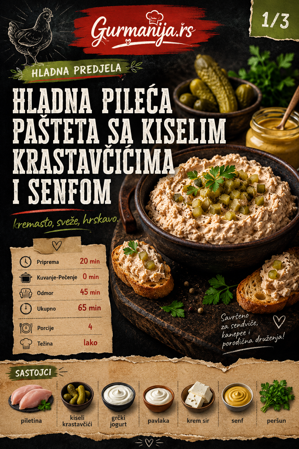 Hladna pileća pašteta sa kiselim krastavčićima i senfom 🍗🥒 - Vizuelni vodič 1/3