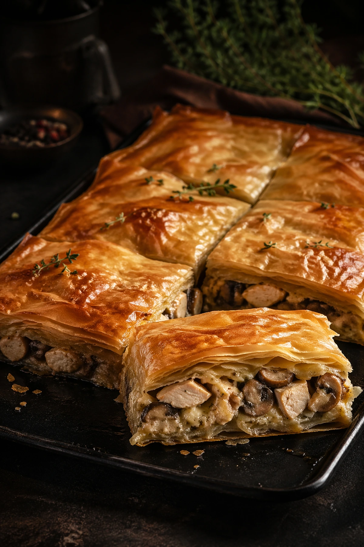 Hrskava pita sa piletinom, pečurkama i sirom 🥧🍗