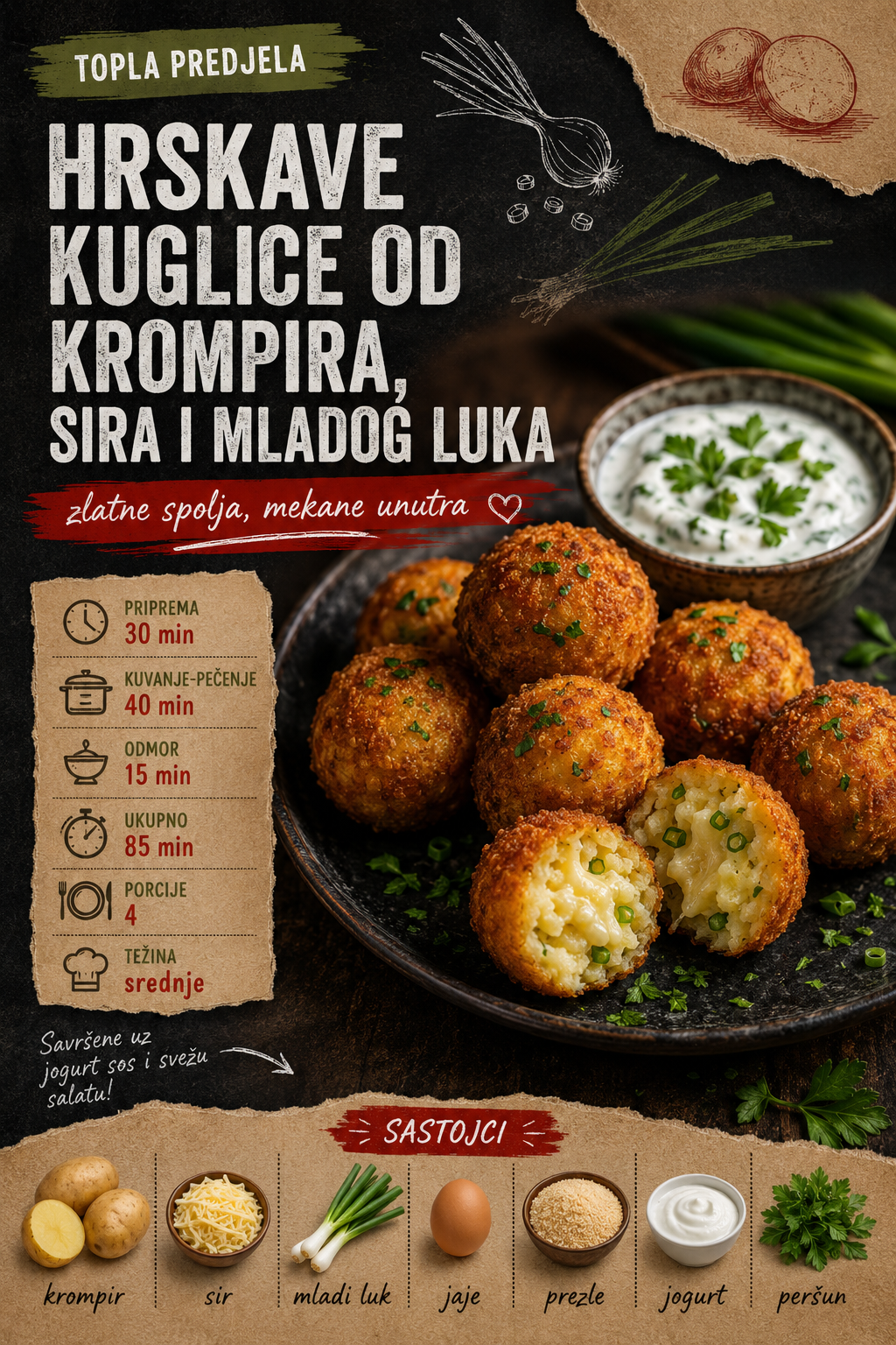 Hrskave kuglice od krompira sira i mladog luka 🥔🧀 - Vizuelni vodič 1/3