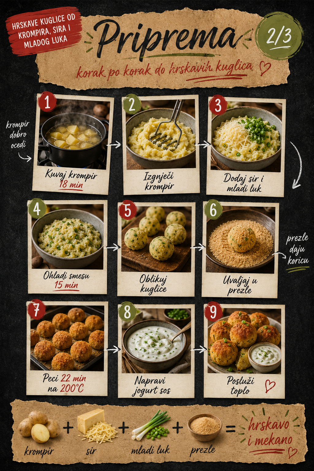 Hrskave kuglice od krompira sira i mladog luka 🥔🧀 - Vizuelni vodič 2/3