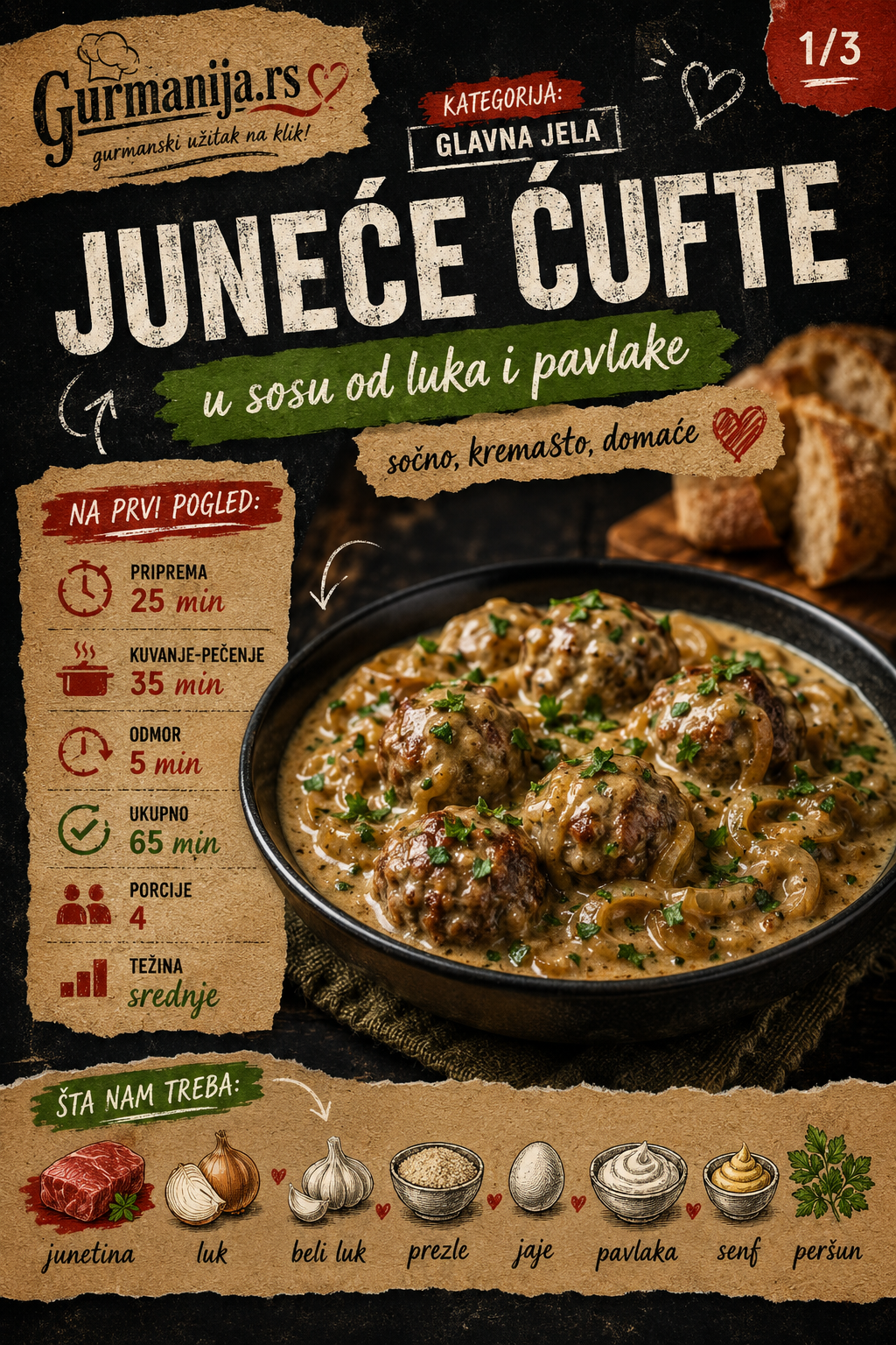 Juneće ćufte u sosu od luka i pavlake 🧆🧅 - Vizuelni vodič 1/3
