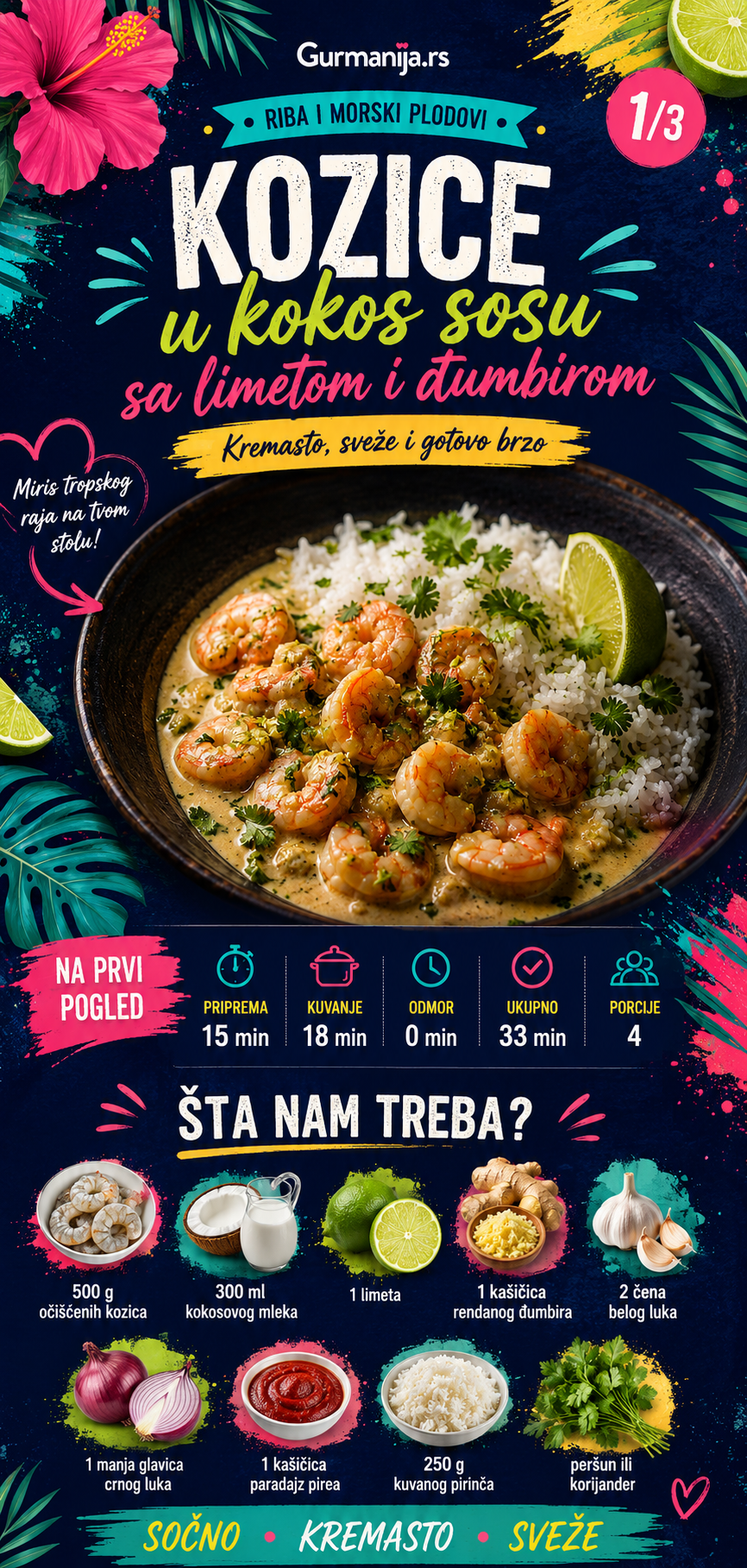 Kozice u kokos sosu sa limetom i đumbirom 🍤🥥 - Vizuelni vodič 1/3