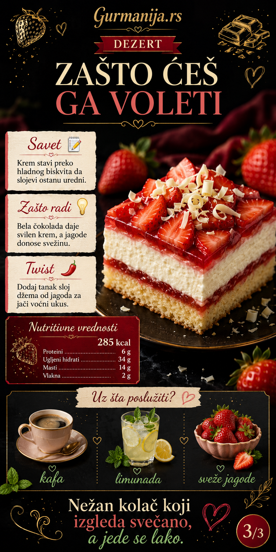 Krem kolač sa jagodama i belom čokoladom 🍓🍰 - Vizuelni vodič 3/3