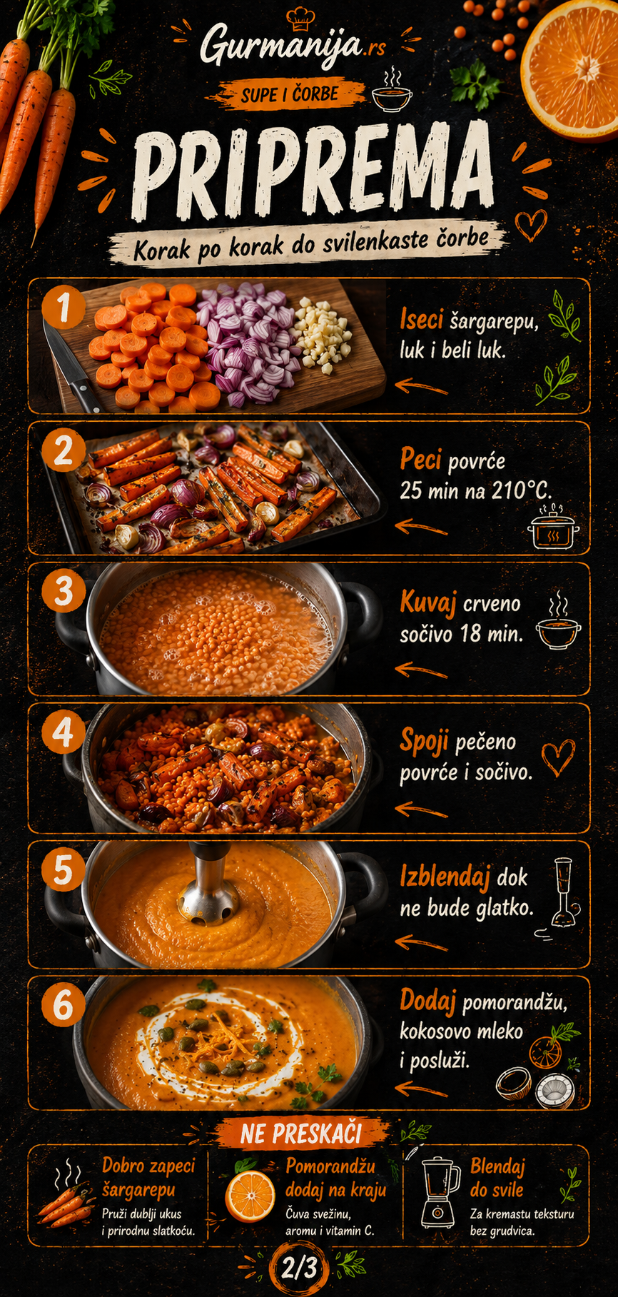 Krem čorba od pečene šargarepe crvenog sočiva i pomorandže 🥕🍊 - Vizuelni vodič 2/3