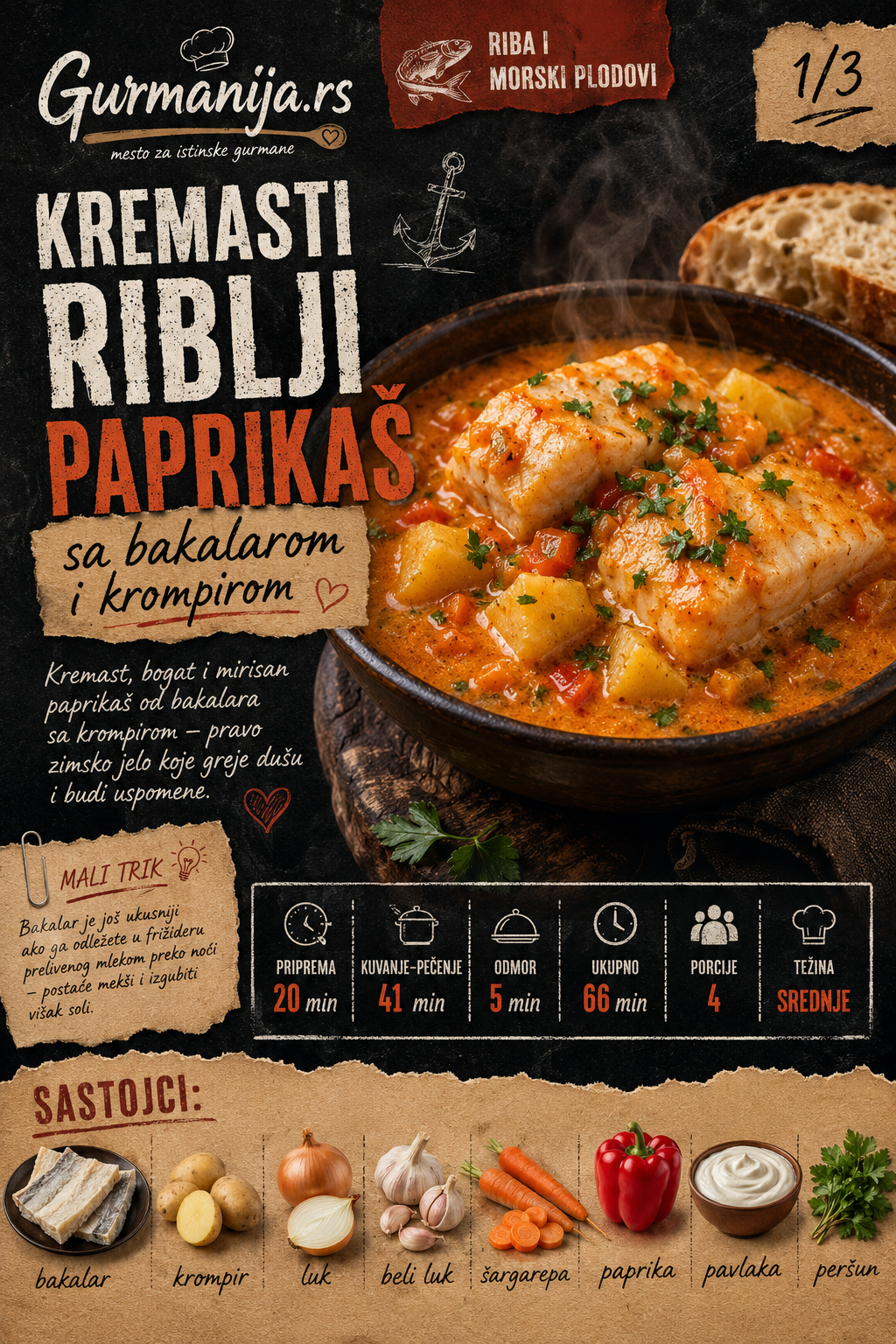 Kremasti riblji paprikaš sa bakalarom i krompirom 🐟🥔 - Vizuelni vodič 1/3