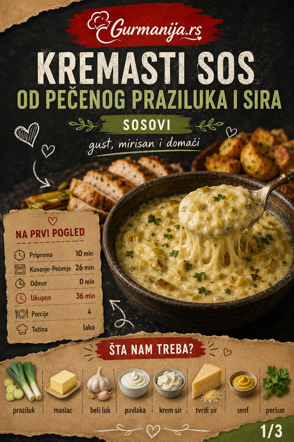 Kremasti sos od pečenog praziluka i sira 🧅🧀 - Vizuelni vodič 1/3