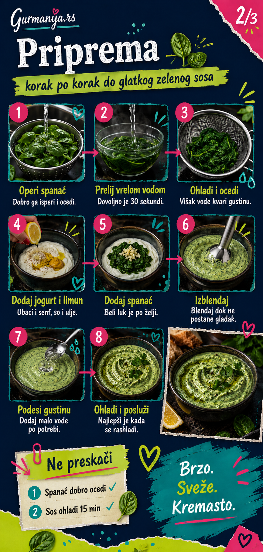 Kremasti sos od spanaća jogurta i limuna 🌿🍋 - Vizuelni vodič 2/3