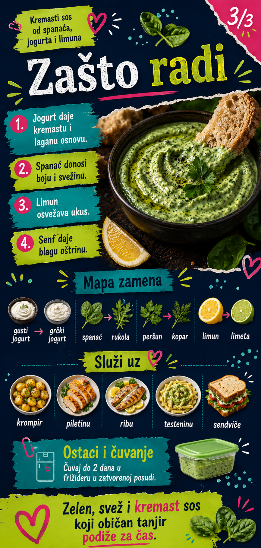 Kremasti sos od spanaća jogurta i limuna 🌿🍋 - Vizuelni vodič 3/3