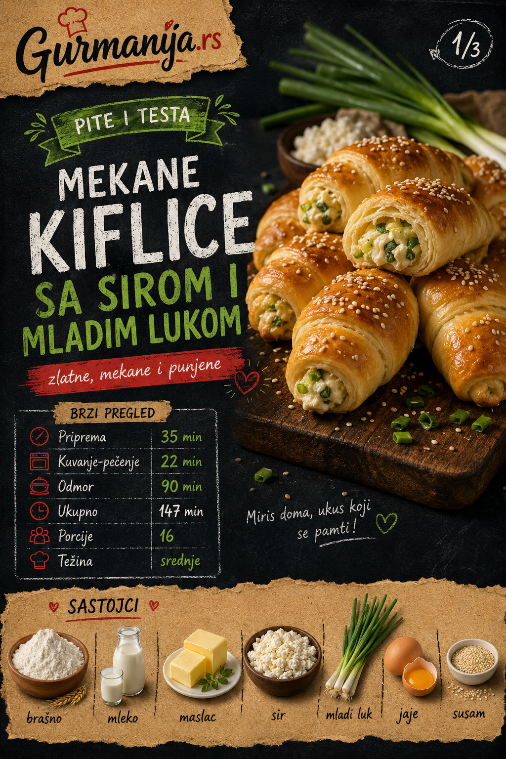 Mekane kiflice sa sirom i mladim lukom 🥐🧀 - Vizuelni vodič 1/3