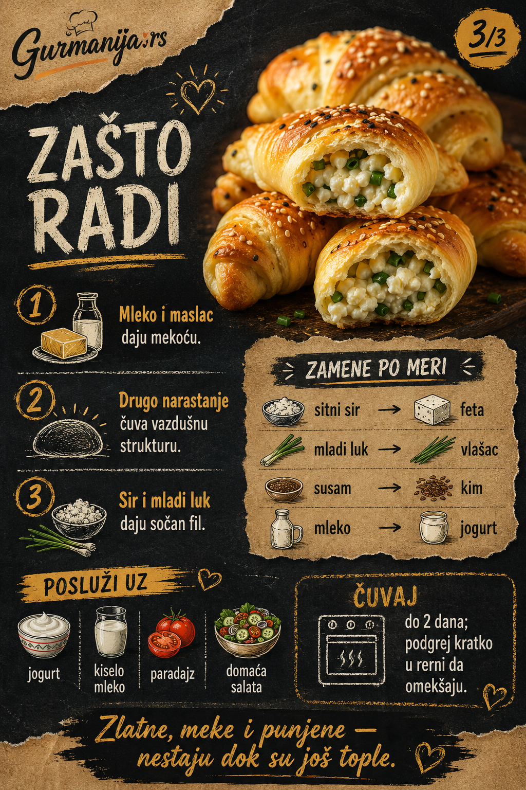 Mekane kiflice sa sirom i mladim lukom 🥐🧀 - Vizuelni vodič 3/3