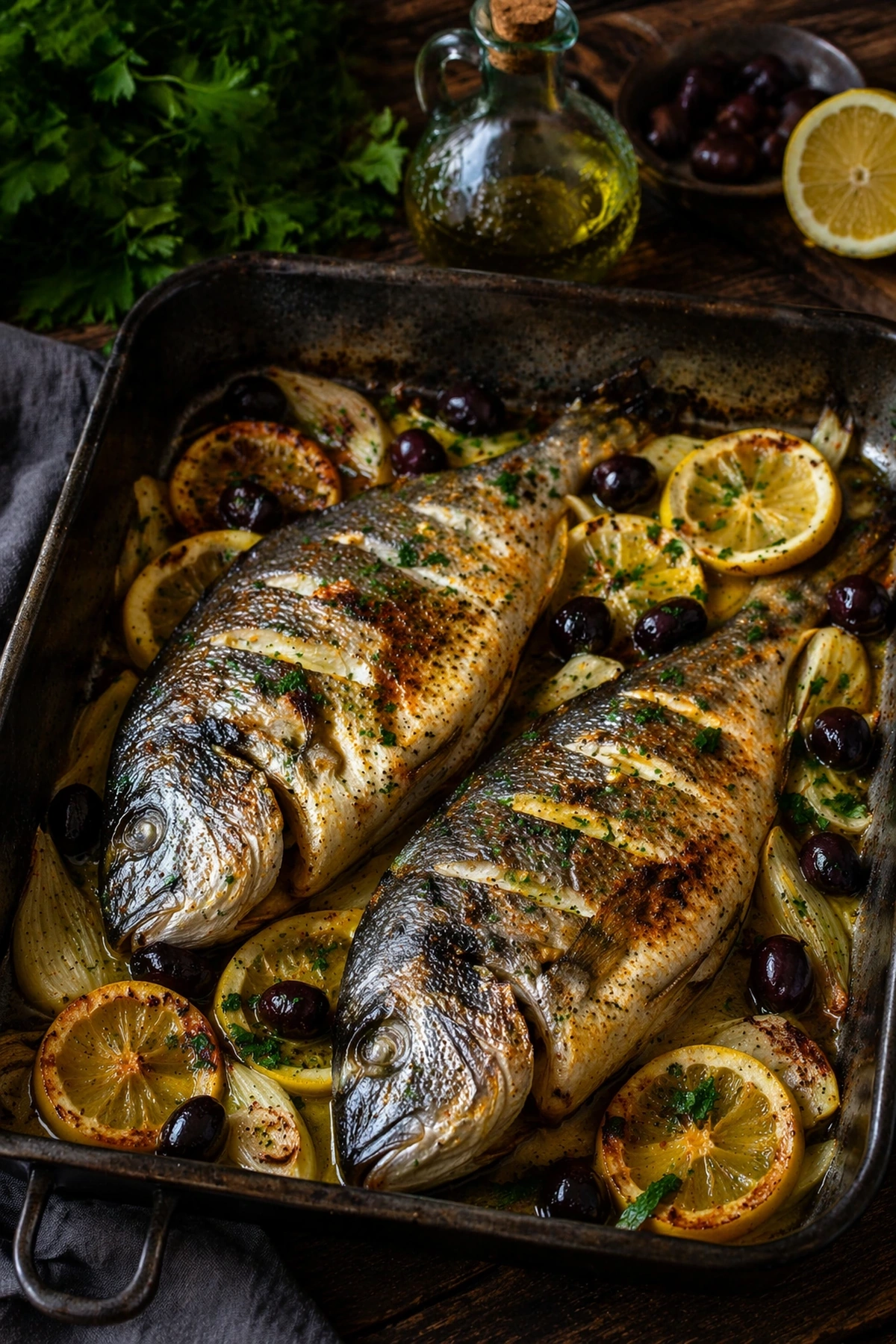 Orada iz rerne sa maslinama limunom i komoračem 🐟🍋