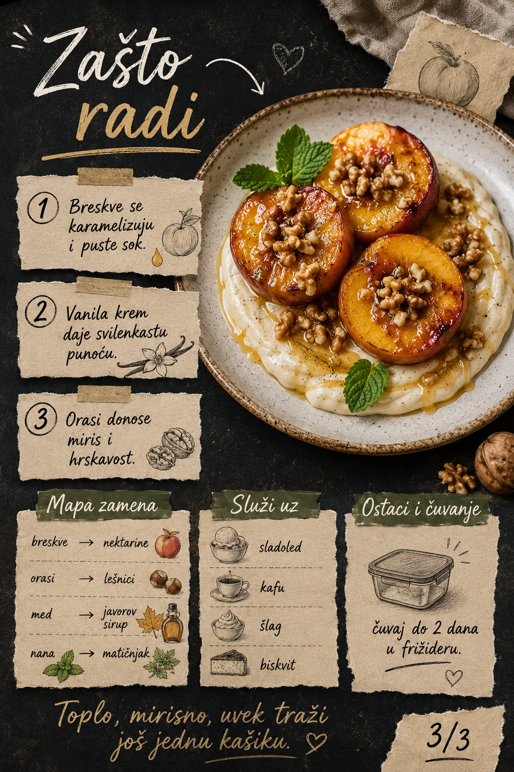 Pečene breskve sa kremom od vanile i orasima 🍑🍯 - Vizuelni vodič 3/3