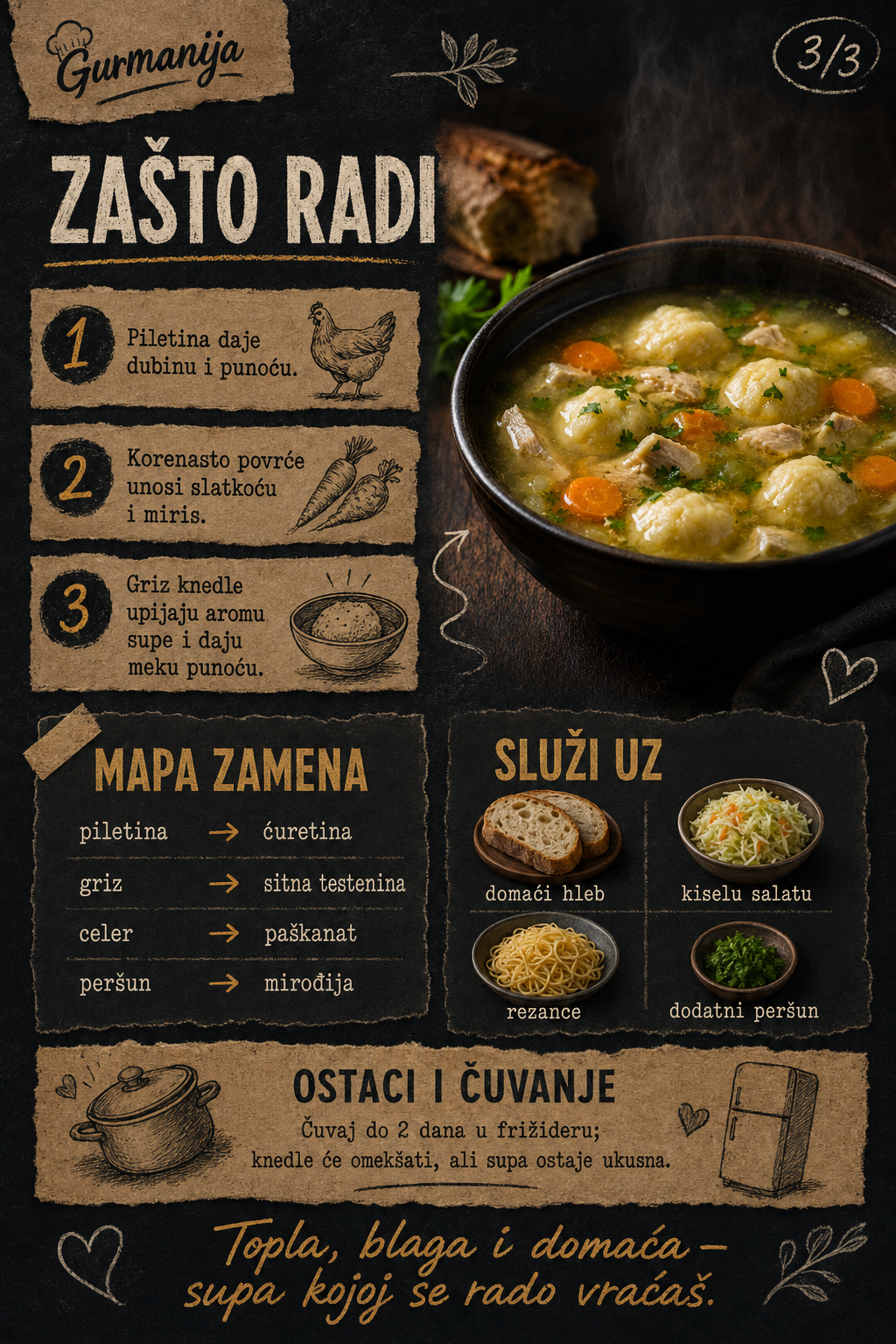 Pileća supa sa knedlama od griza i povrćem 🍲🥕 - Vizuelni vodič 3/3
