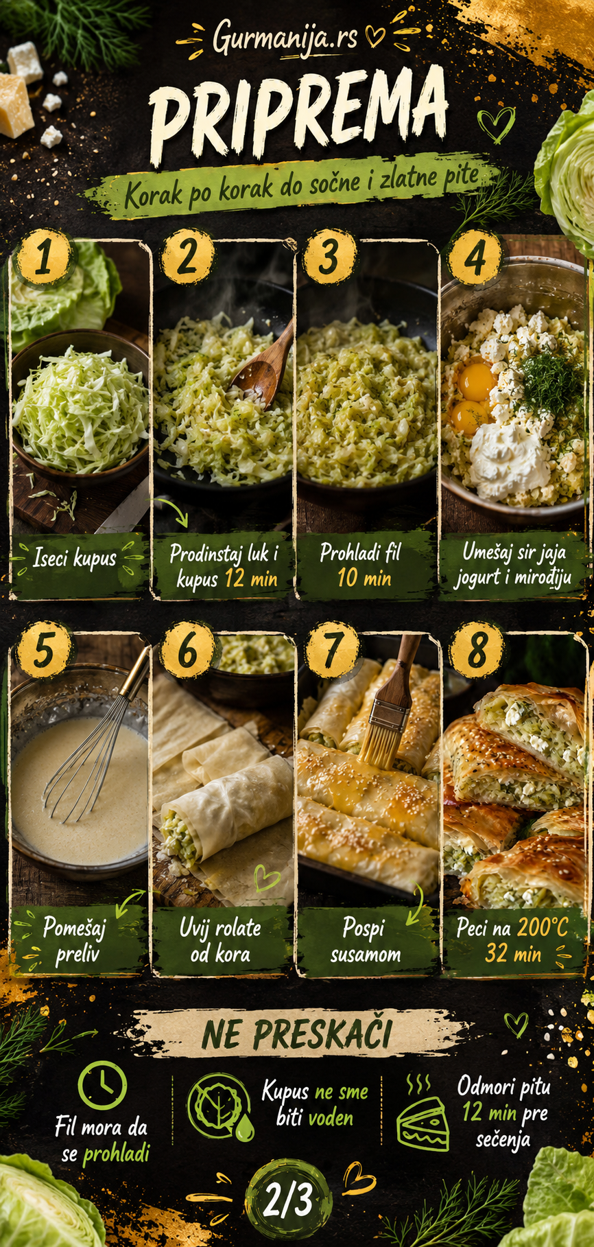 Pita sa mladim kupusom sirom i mirođijom 🥬🧀 - Vizuelni vodič 2/3
