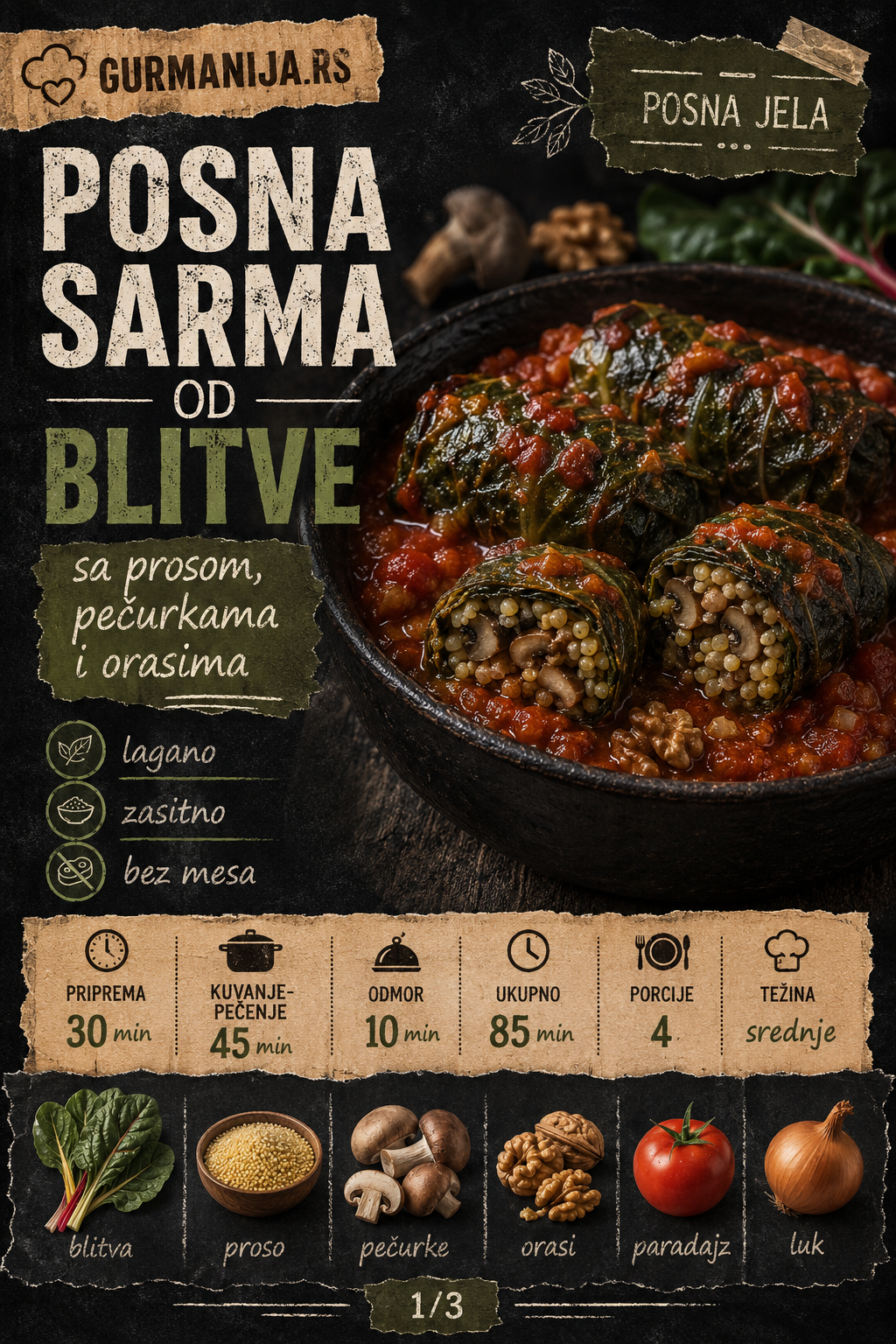 Posna sarma od blitve sa prosom pečurkama i orasima 🥬🌰 - Vizuelni vodič 1/3