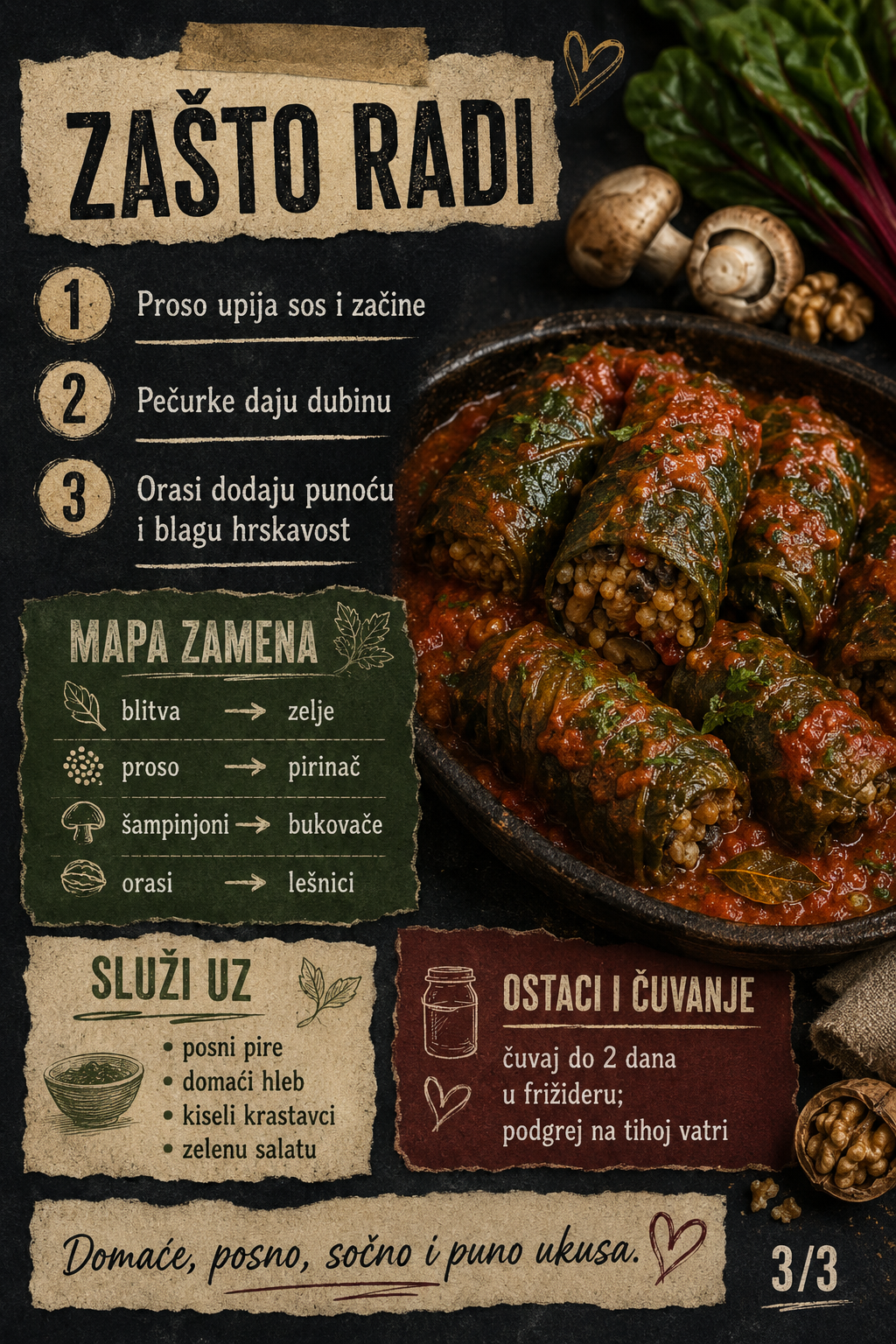 Posna sarma od blitve sa prosom pečurkama i orasima 🥬🌰 - Vizuelni vodič 3/3