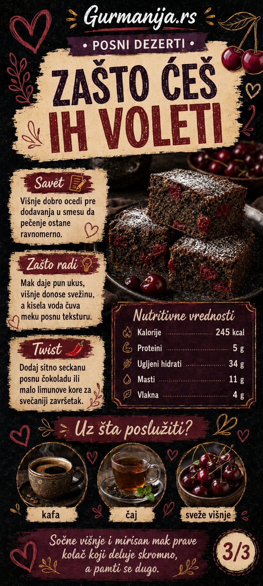 Posne kocke sa višnjama i makom 🍒🌱 - Vizuelni vodič 2/3