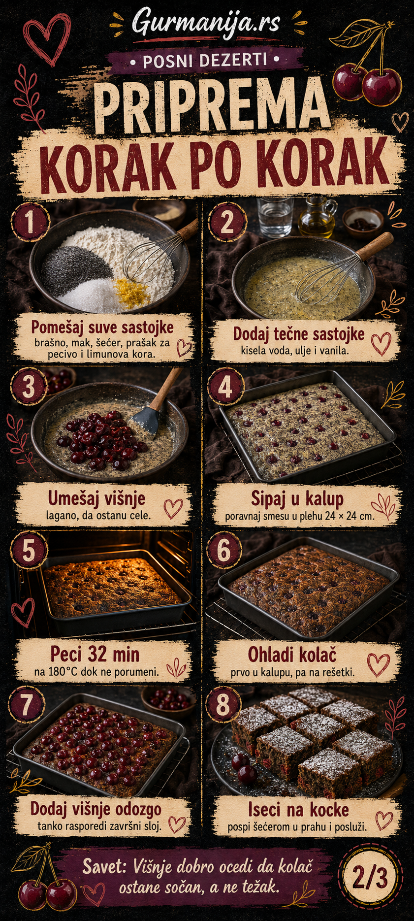 Posne kocke sa višnjama i makom 🍒🌱 - Vizuelni vodič 3/3