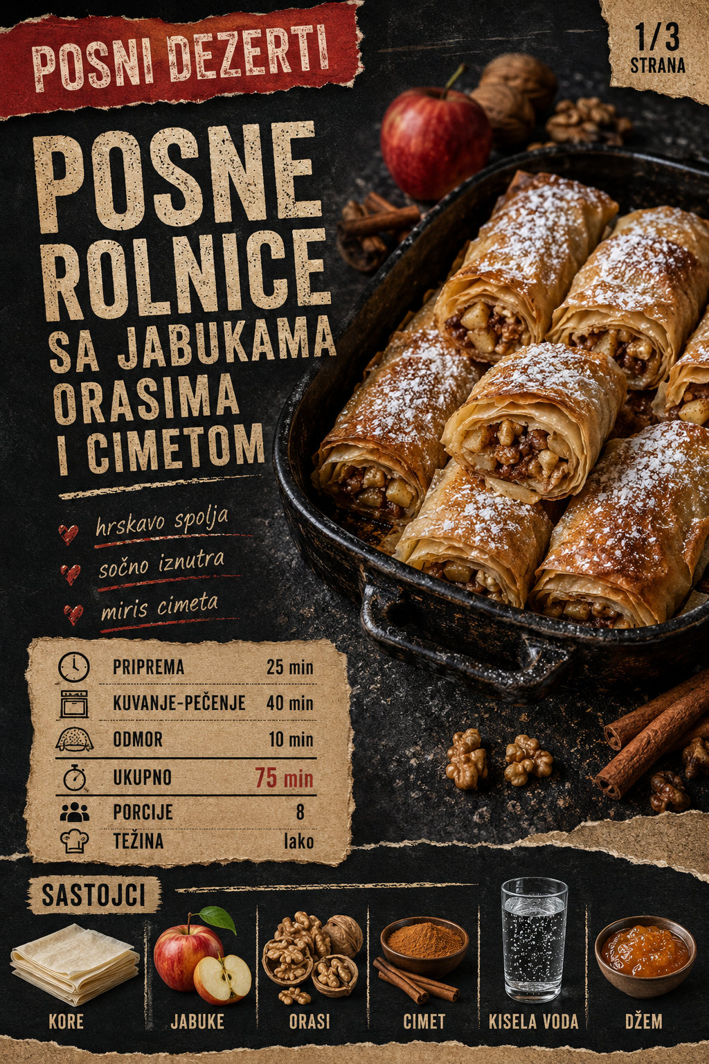Posne rolnice sa jabukama orasima i cimetom 🍎🌰 - Vizuelni vodič 1/3