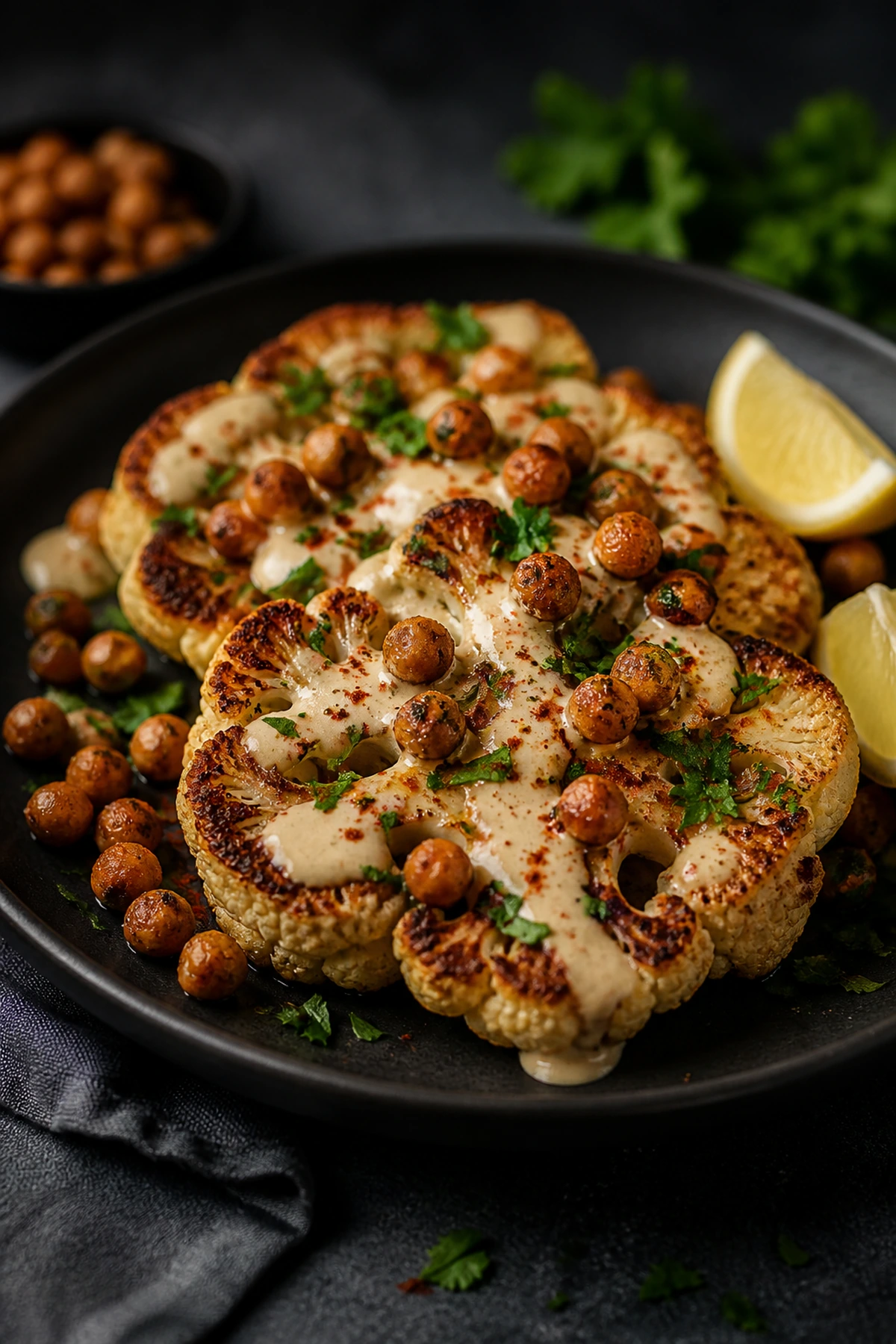 Posni medaljoni od karfiola sa tahini sosom i pečenom leblebijom 🥦🌿