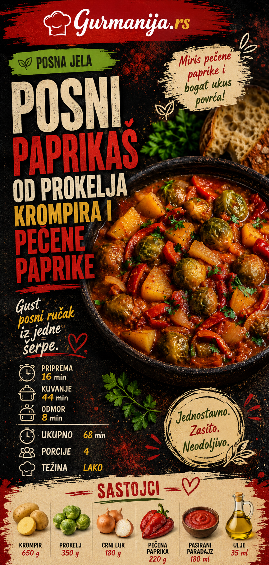 Posni paprikaš od prokelja krompira i pečene paprike 🥔🌿 - Vizuelni vodič 1/3