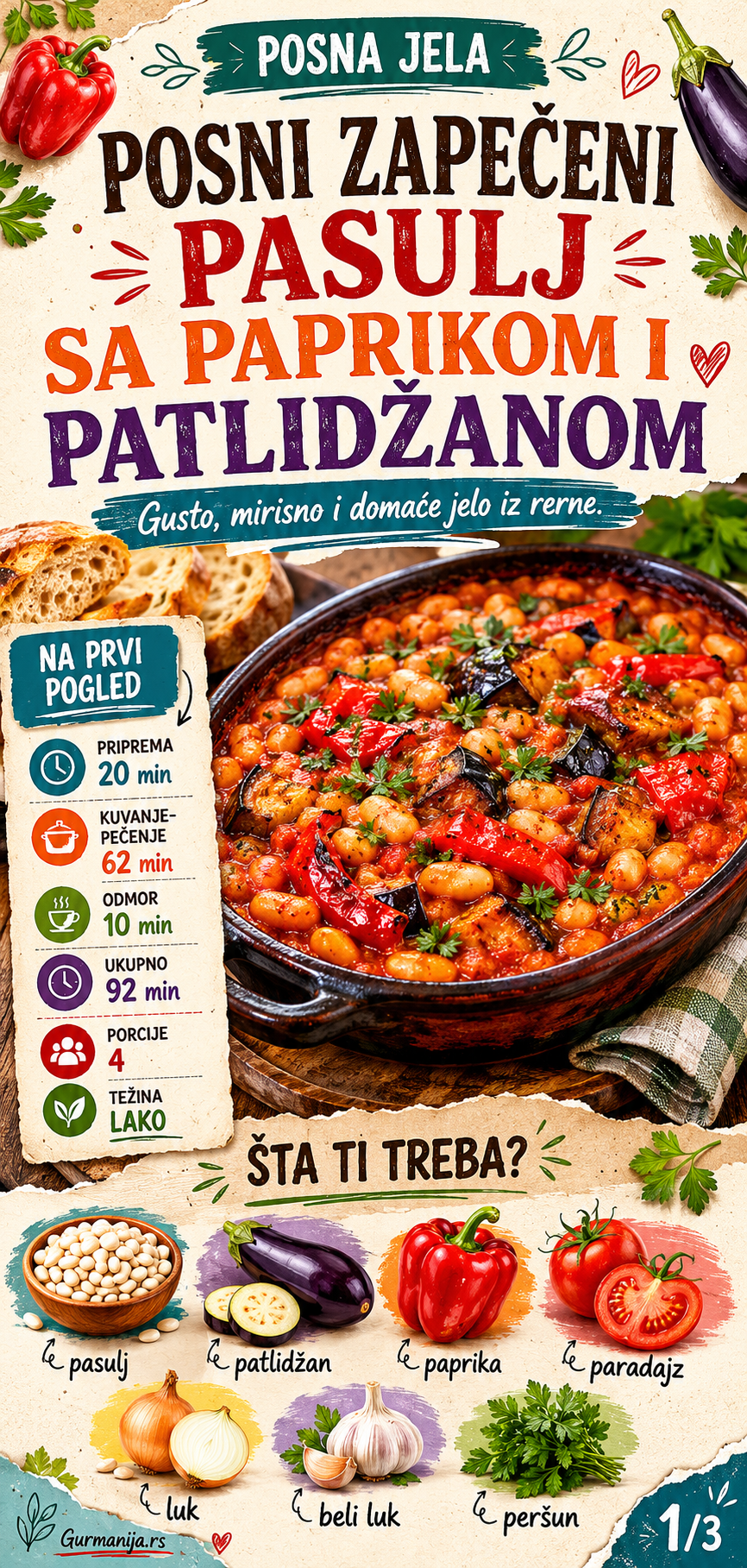 Posni zapečeni pasulj sa paprikom i patlidžanom 🫘🍆 - Vizuelni vodič 1/3