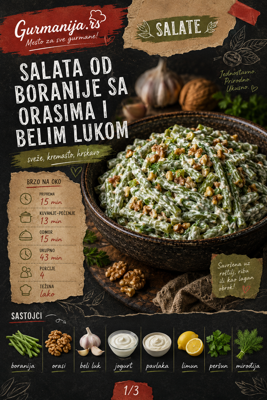 Salata od boranije sa orasima i belim lukom 🥗🌰 - Vizuelni vodič 1/3