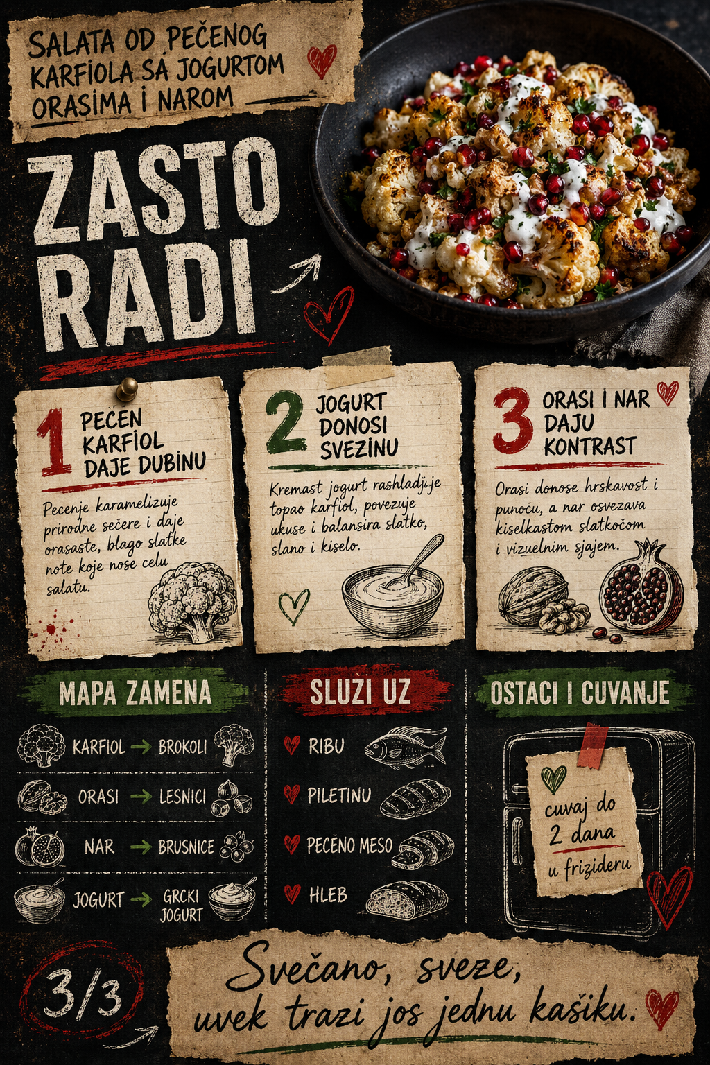 Salata od pečenog karfiola sa jogurtom orasima i narom 🥗🔥 - Vizuelni vodič 3/3